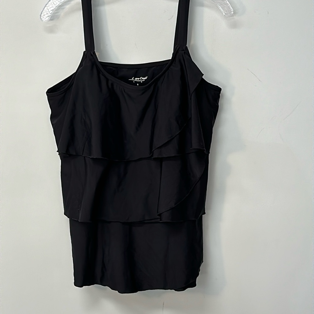 Coldwater Creek swimsuit top ruffled adjustable straps black size 6 tiered
